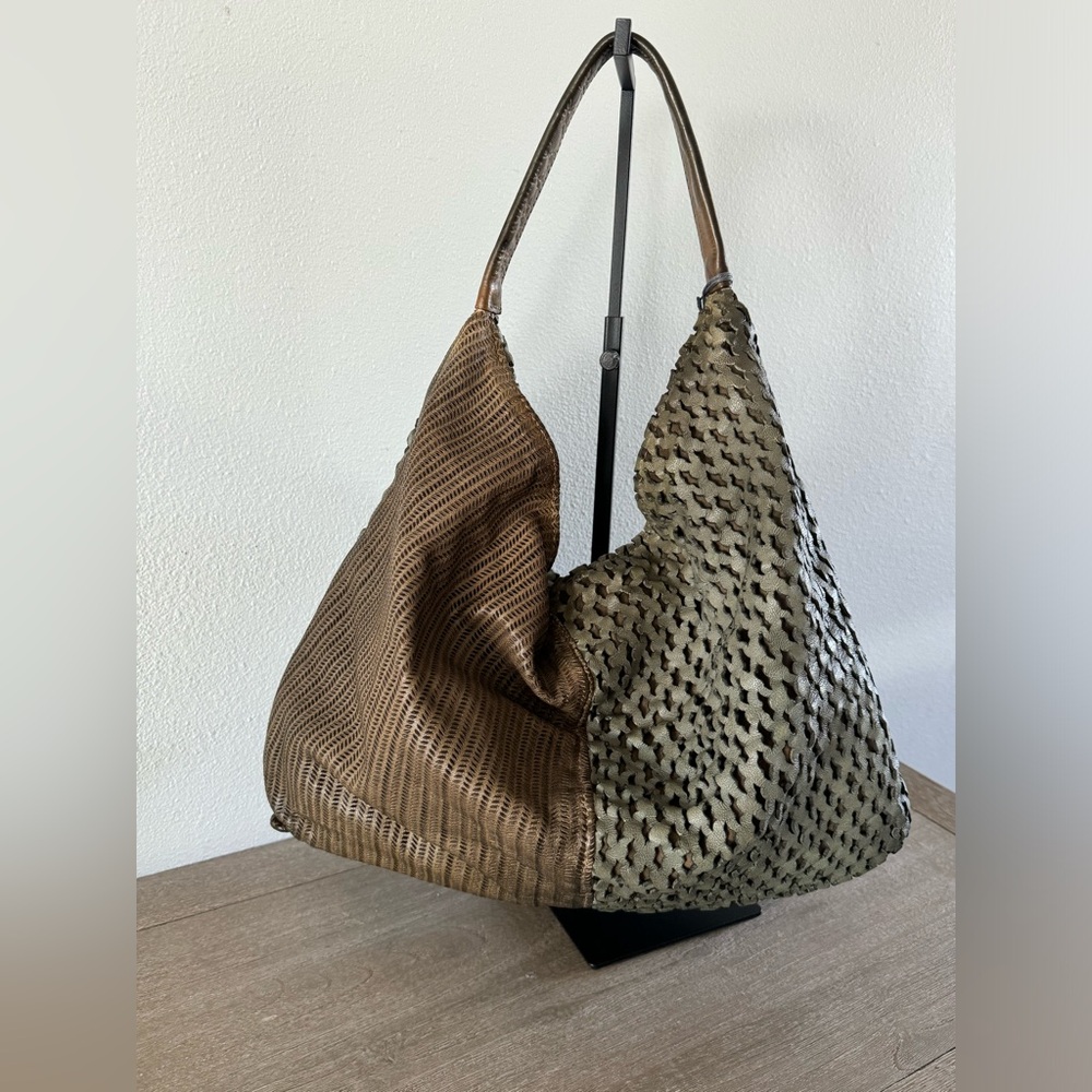 Piece Dyed Laser Cut Leather Hobo Shoulder Bag. Handmade in Italy